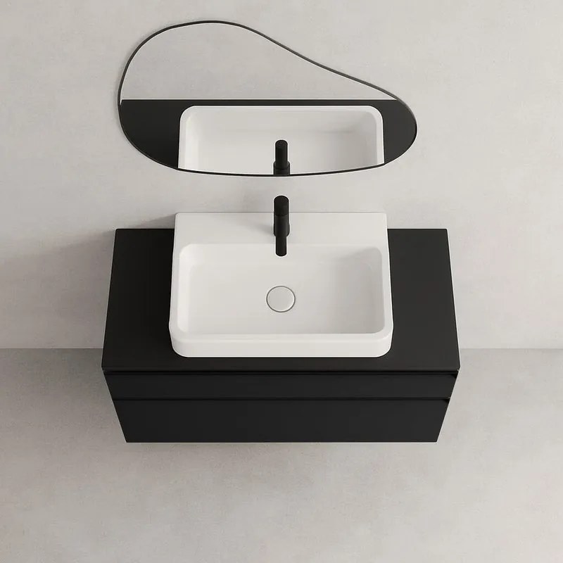 Mobile da bagno sospeso sotto lavabo L 99.5 x H 60 x P 45.5 cm antracite opaco, 2 cassetti Fusion