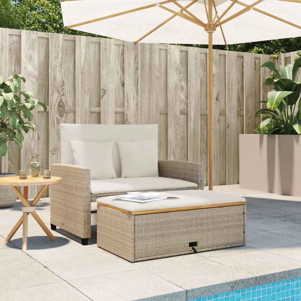 Divano Giardino con Cuscini 2 Posti Beige Polyrattan e Acacia