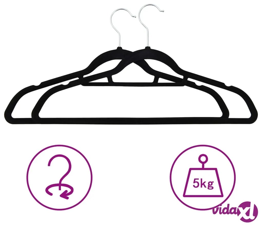 vidaXL Set Appendiabiti 100 pz Antiscivolo Nero in Velluto