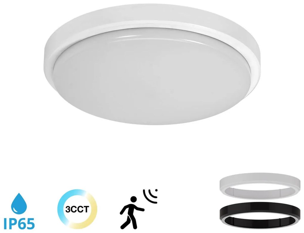 Plafoniera LED 34W IP65 CCT Ø32CM con Sensore di Movimento