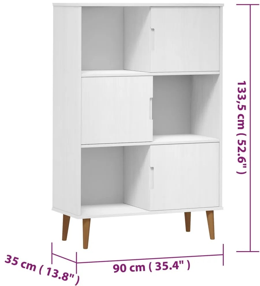 Libreria MOLDE Bianca 90x35x133,5 cm in Legno Massello di Pino