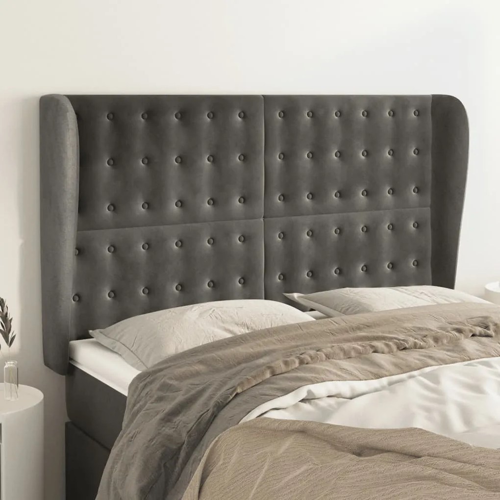 Testiera Ad Orecchio Grigioscuro 147x23x118/128cm İn Velluto /