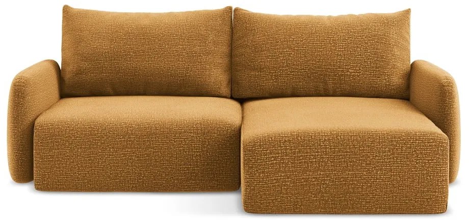 Divano angolare arancione allungabile/con contenitore (con penisola a destra) Kalena – Makamii