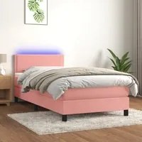 Letto a Molle con Materasso e LED Rosa 100x200 cm in Vellutocod mxl 74894