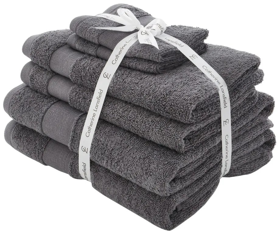 Set di asciugamani per viso e corpo tipo terry grigio scuro in cotone 6 pz Anti-Bacterial – Catherine Lansfield