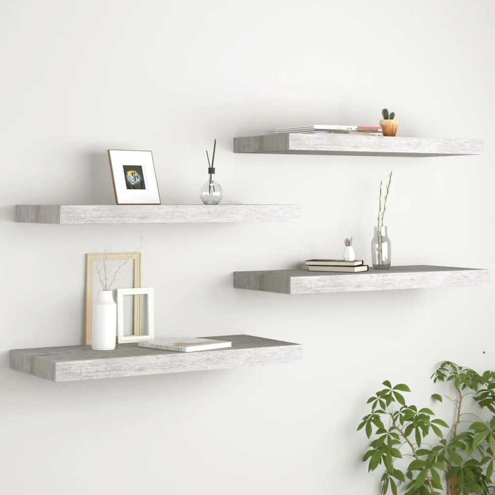Scaffali A Parete 4 Pz Grigio Cemento 60x23,5x3,8 Cm İn Mdf /