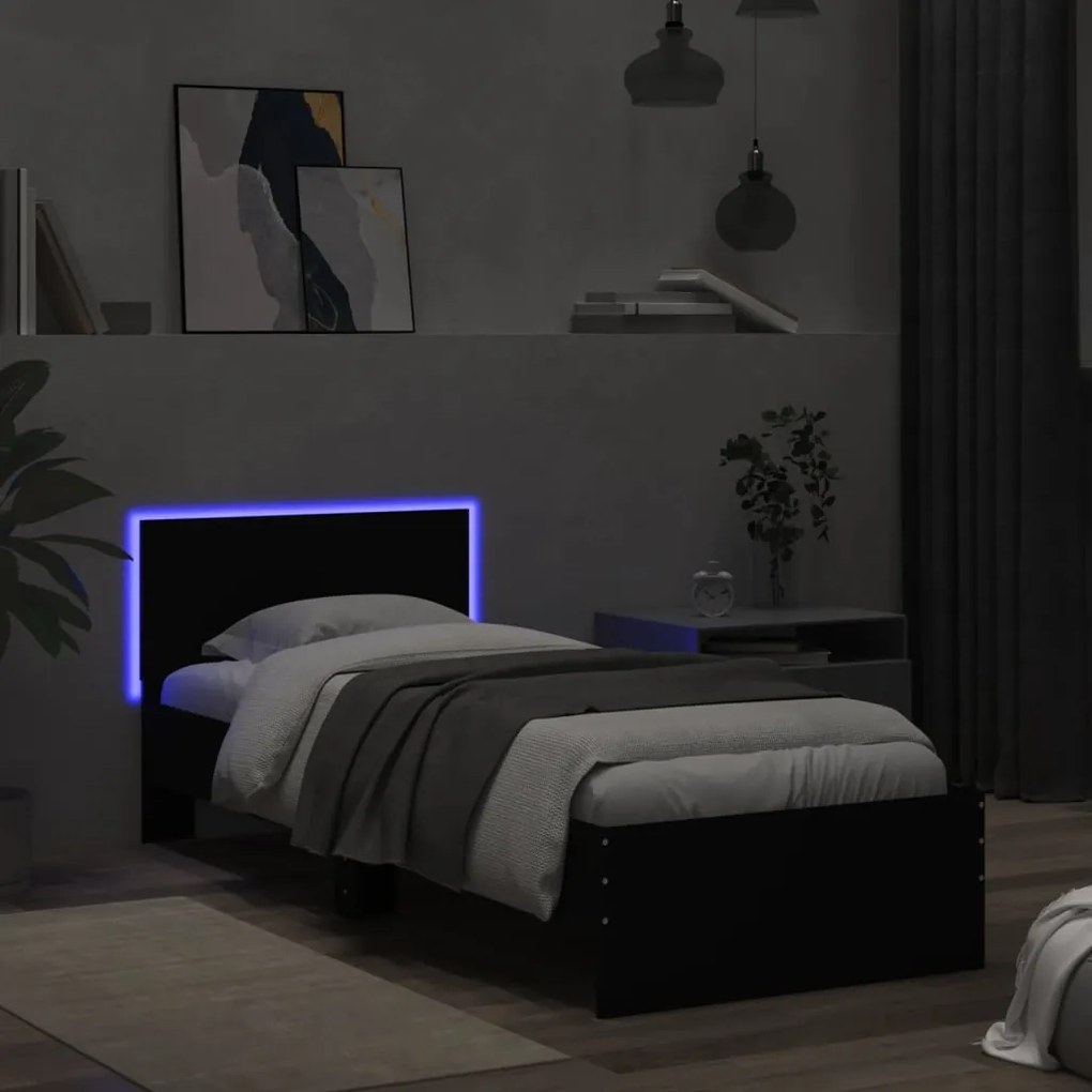 Giroletto con testiera e led nero 75x190 cm