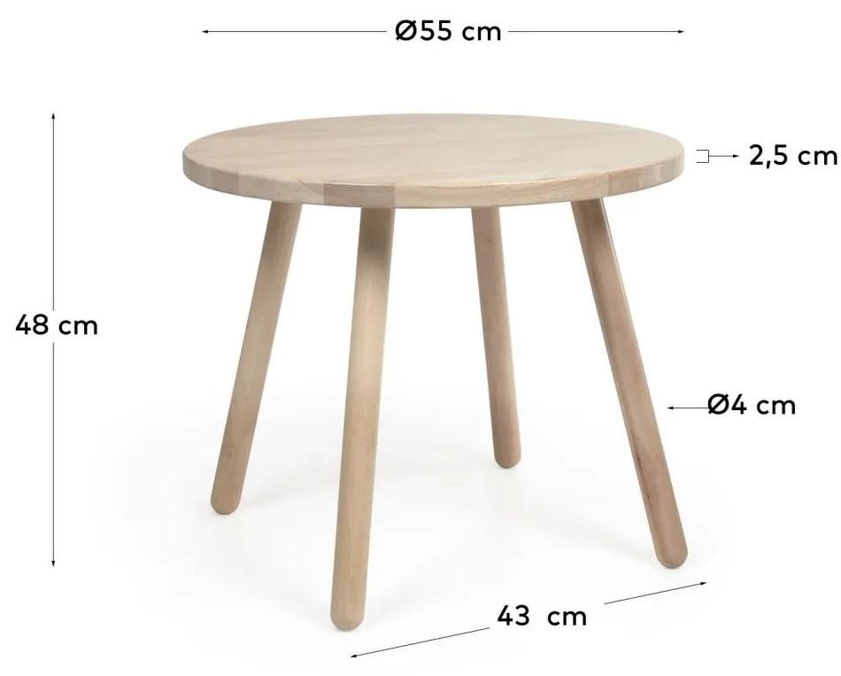 Kave Home - Tavolo per bambini rotondo Dilcia legno massiccio caucciÃ¹ Ã˜ 55 cm