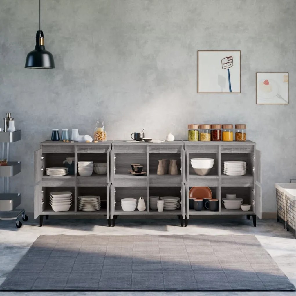 Credenze 3pz grigio sonoma 60x35x70 cm in legno multistrato