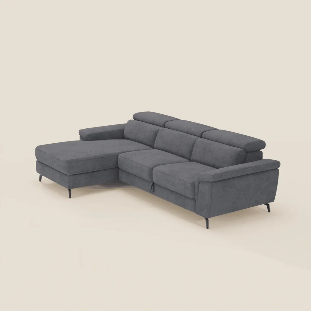 Estro Divano estraibile con chaise-longue e poggiatesta reclinabili in tessuto impermeabile T14 grigio