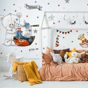 Adesivi da parete per ragazzi - Orso e piccoli marinai | Inspio