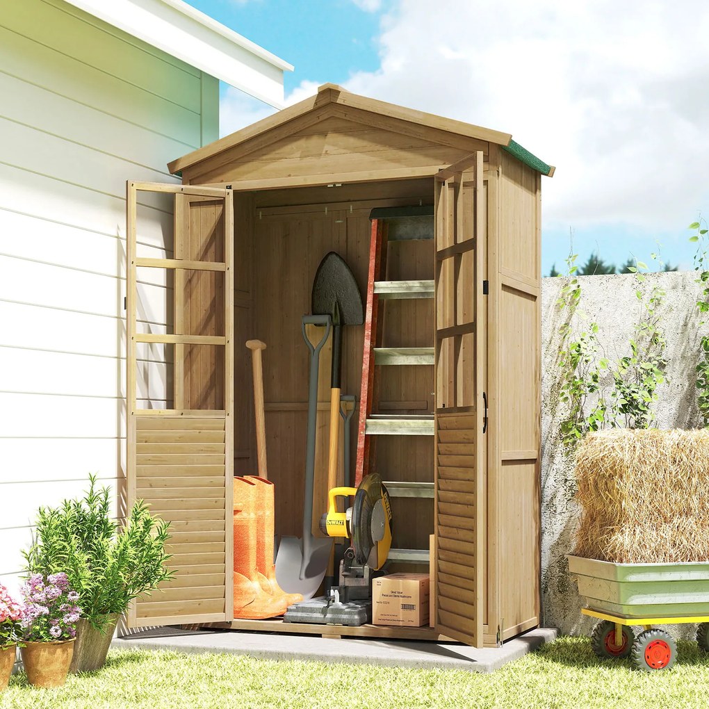Armadio da Giardino Box Porta Attrezzi 128x57,5x197 cm con Finestre Trasparenti in Legno Marrone Chiaro...