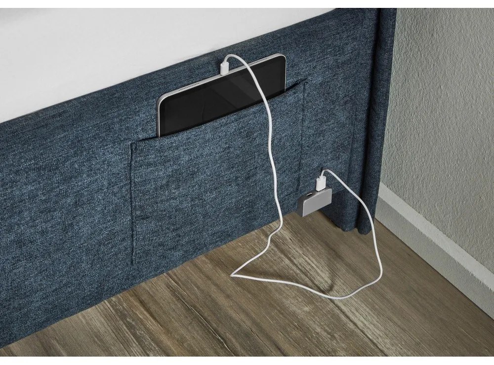 Letto da bambini blu scuro imbottito con contenitore con rete inclusa 140x200 cm Fun – Meise Möbel