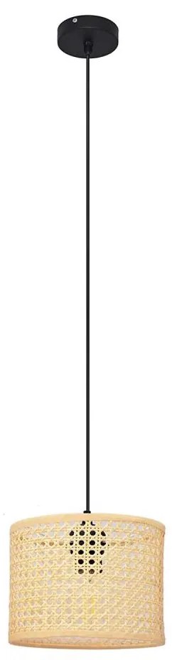 Lampadario a sospensione con filo ALBA 1xE27/15W/230V diametro 20 cm rattan/nero