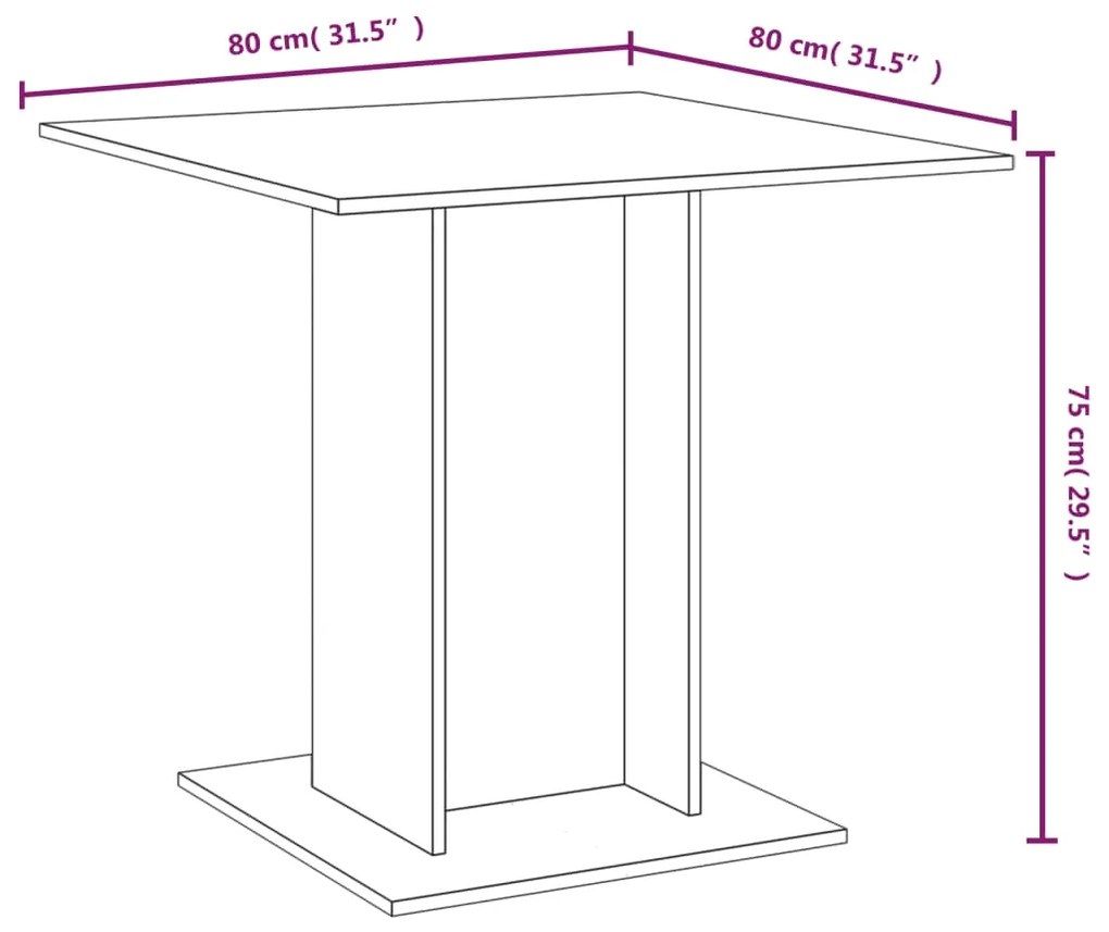 Tavolo da Pranzo rovere fumo 80x80x75 cm Legno Multistrato