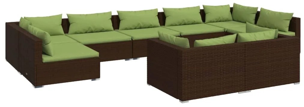 Set Divani da Giardino 9 pz con Cuscini in Polyrattan Marrone