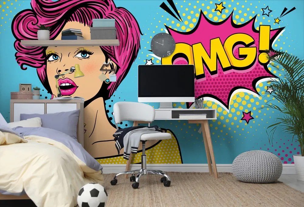 Carta da parati autoadesiva – Signora in stile pop art - OMG!