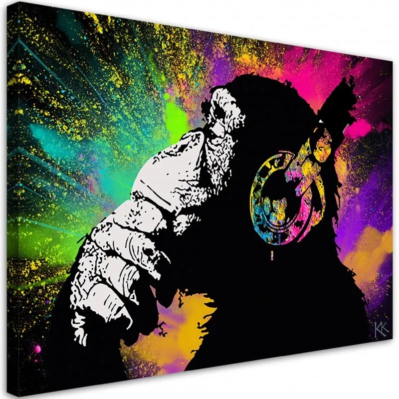 Quadro su tela, Monkey colorata di Banksy  Dimensioni 120x80