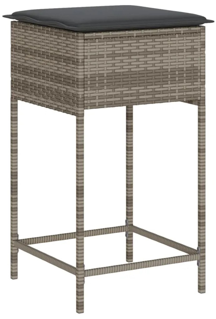 Set bar da giardino 7 pz con cuscini in polyrattan grigio