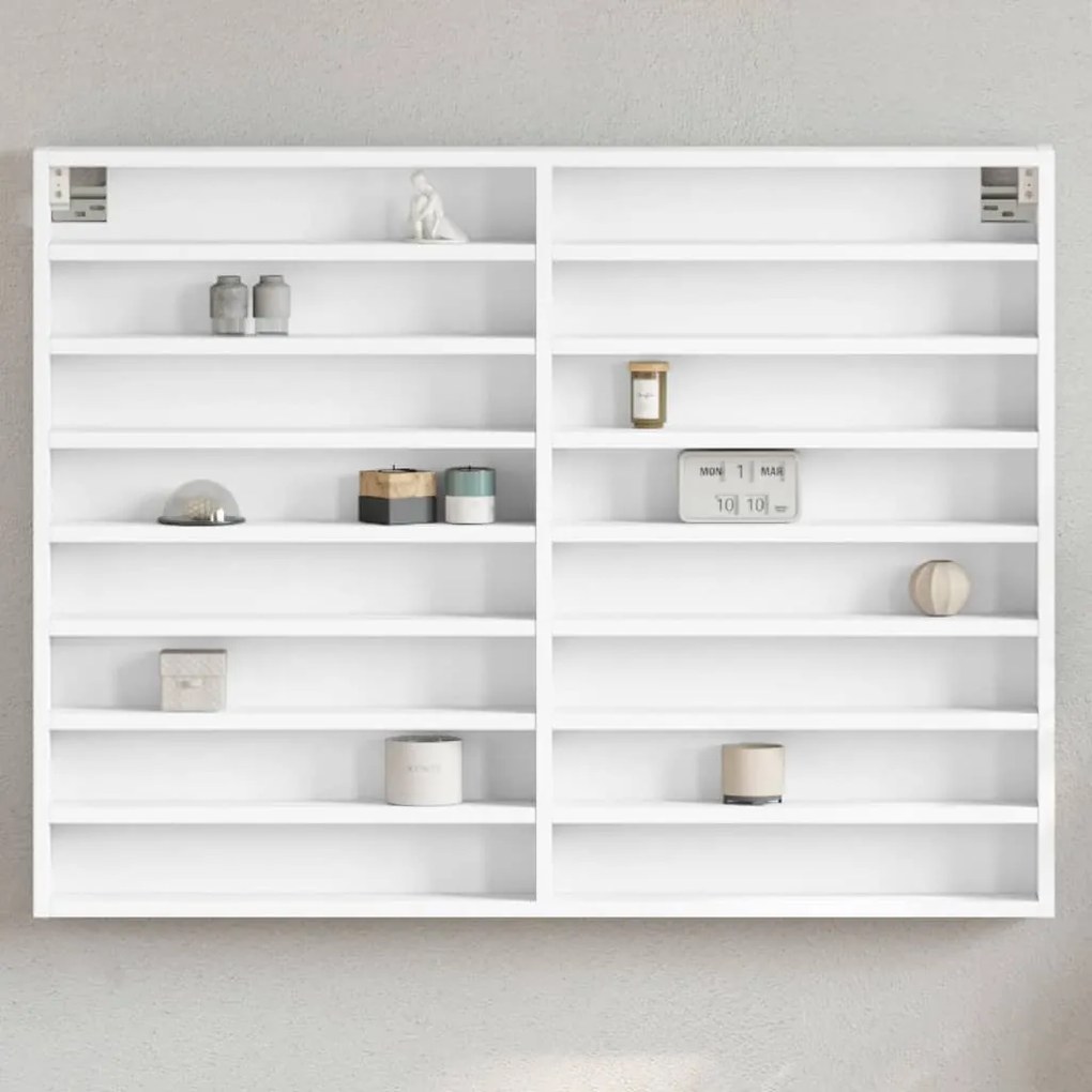 Armadietto Con Vetrina Bianco 100x8,5x75 Cm Legno Multistrato /