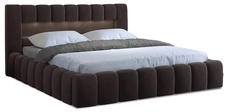 Letto matrimoniale imbottito marrone scuro con contenitore con rete inclusa 180x200 cm Lamica – ELTAP