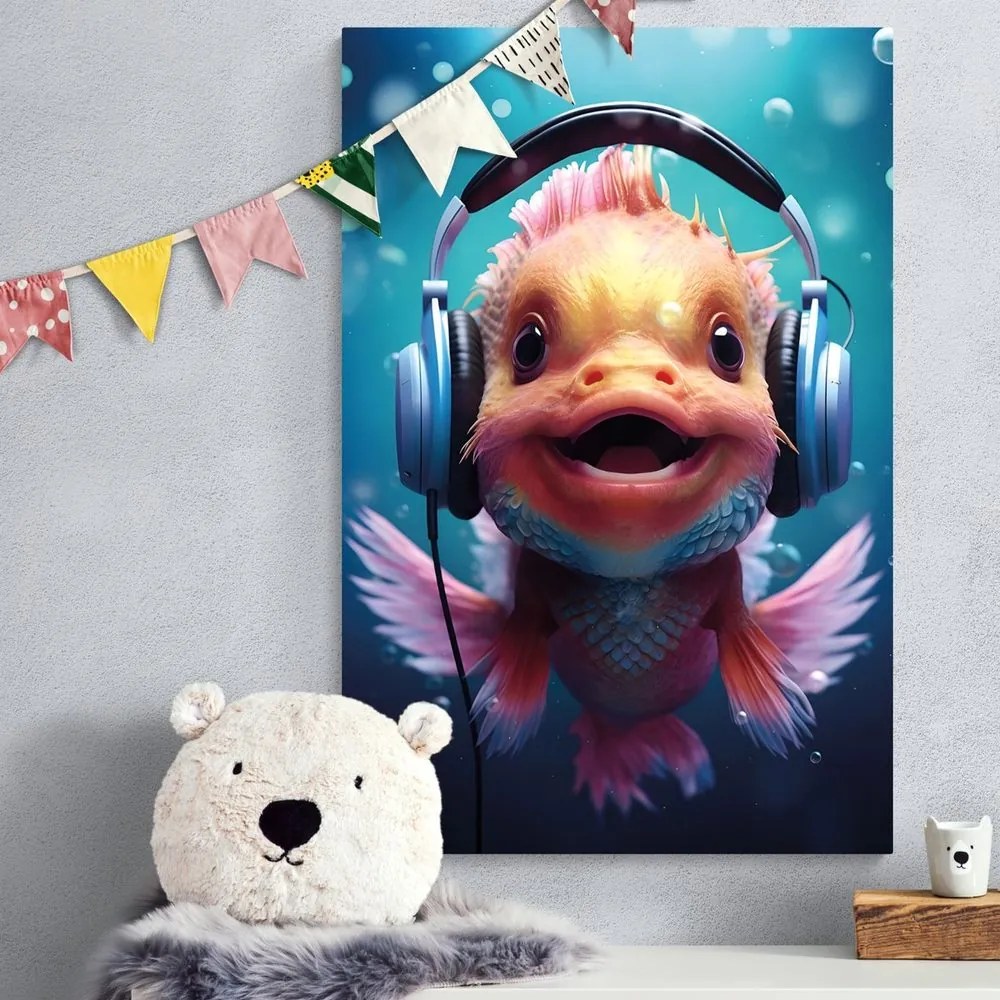 Quadro su tela – Pesce con cuffie