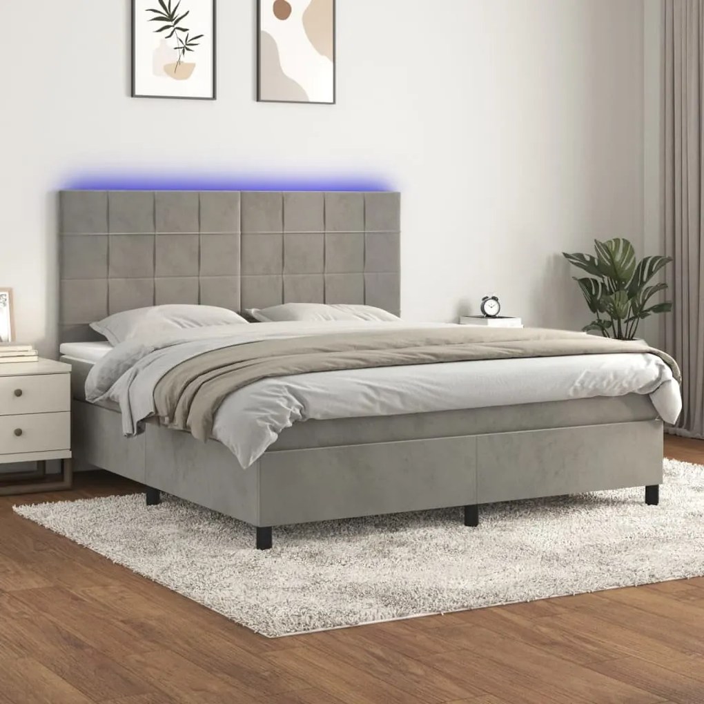 Letto A Molle Materasso E Led Grigio Chiaro 160x200 Cm Velluto /