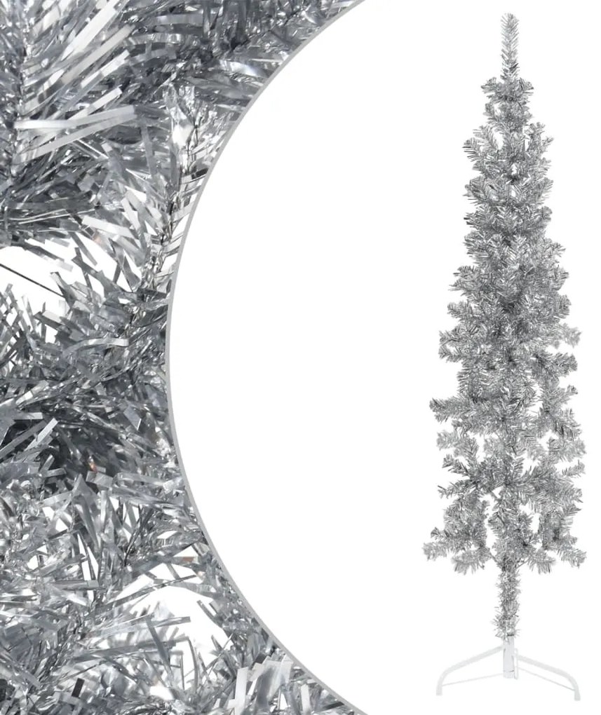 Albero Natale Artificiale Sottile a Metà Supporto Argento, 120cm