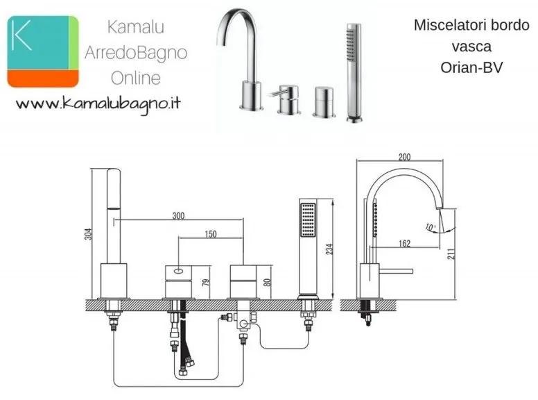 Kamalu - miscelatori bordo vasca con doccetta estraibile modello orian-bv