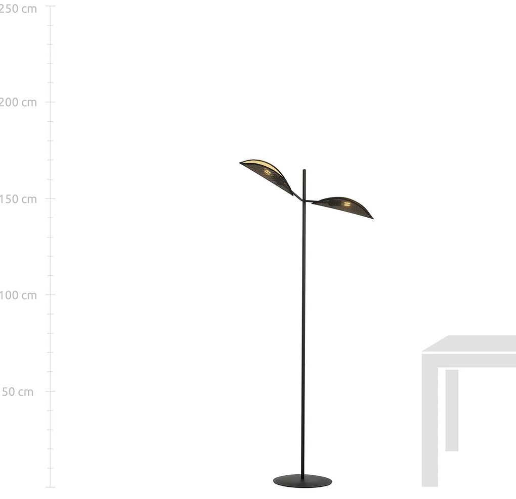 Piantana Moderno Eridano Acciaio Nero Oro 2 Luci E14 Ip20
