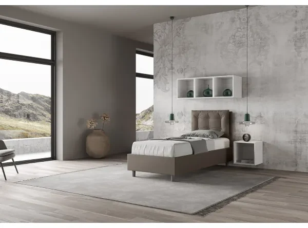 Letto contenitore imbottito 80x200 similpelle cappuccino Annalisa