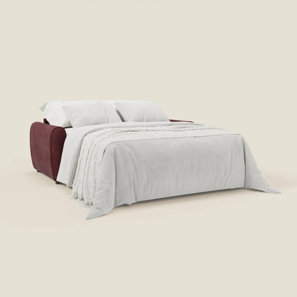 Kaleo Divano letto moderno con materasso H17 cm - in raffinato tessuto impermeabile T26 bordeaux prugna