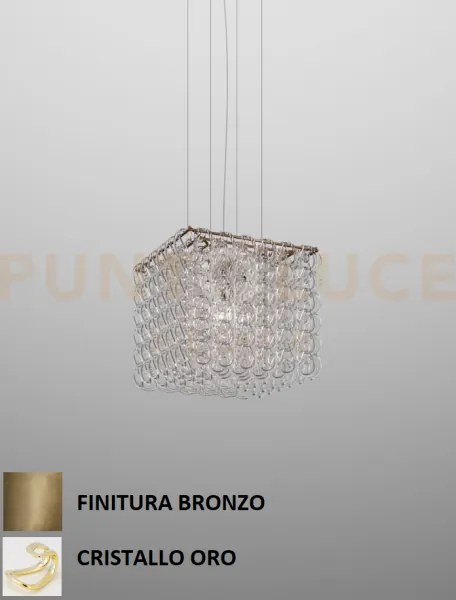 Giogali sospensione cub cristallo oro e bronzo opaco  3 luci attacc...