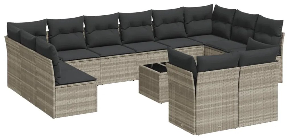 Set divani giardino 13 pz con cuscini grigio chiaro polyrattan