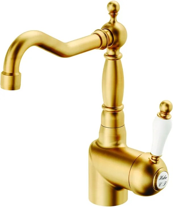 Rubinetto per lavabo getto laminare cristallino OXFORD oro spazzolato satinato HUBER H 26 cm