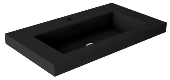 Lavabo da incasso con bordo a vista d'appoggio bacino al centro rettangolare Nantes L 81 x H 6 x P 46 cm in resina nero