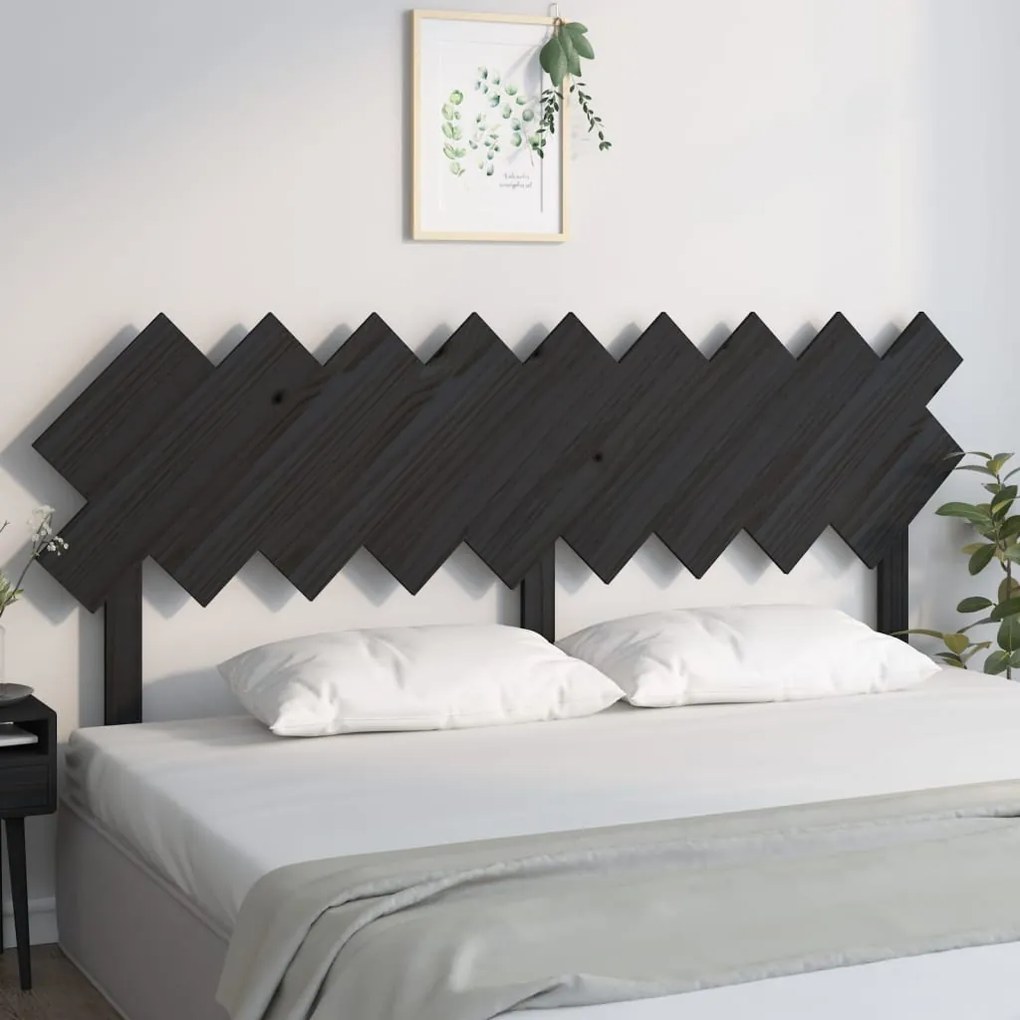 Testiera Per Letto Nera 178x3x80,5 Cm İn Legno Massello Di Pino /