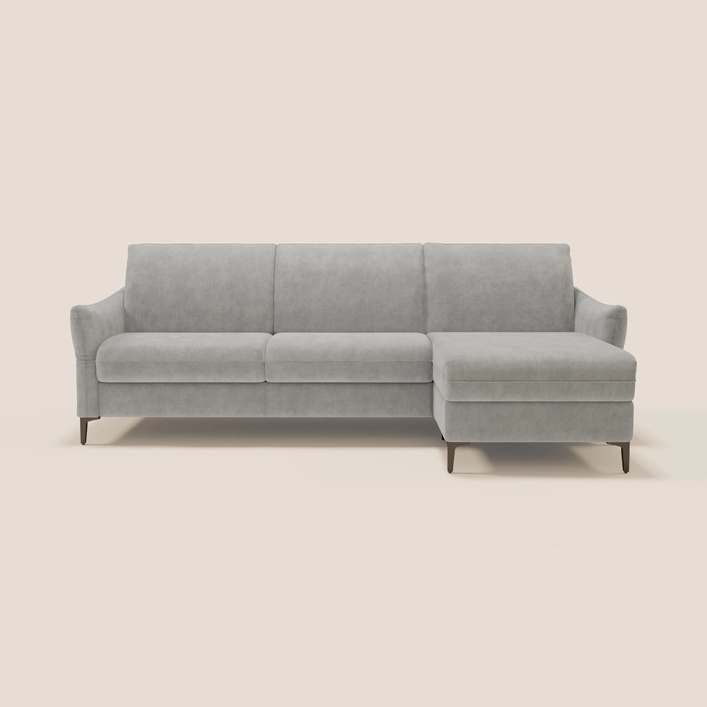Dalia divano letto angolare con materasso alto 18 cm piedini alti e penisola contenitore in tessuto smacchiabile T17