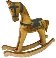 Brown teal wood rocking horse cm26,5x6,5h22