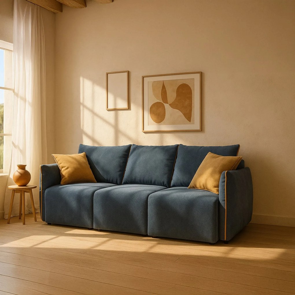 Flexar divano con 3 sedute allungabili schienale in piuma d'oca in bouclé impermeabile T07 blu - arancio