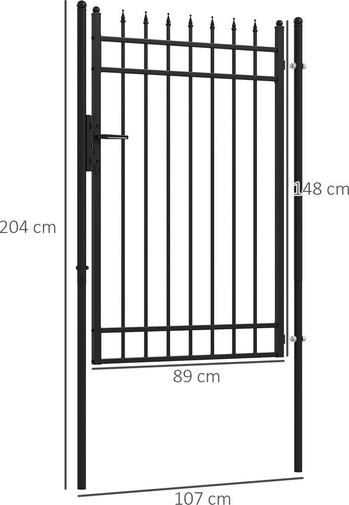 Cancello da Giardino di Sicurezza con Serratura 107x204 cm in Acciaio Zincato Nero...
