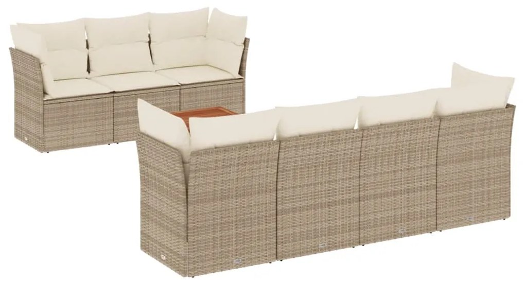 Set divano da giardino 8 pz con cuscini beige in polyrattan