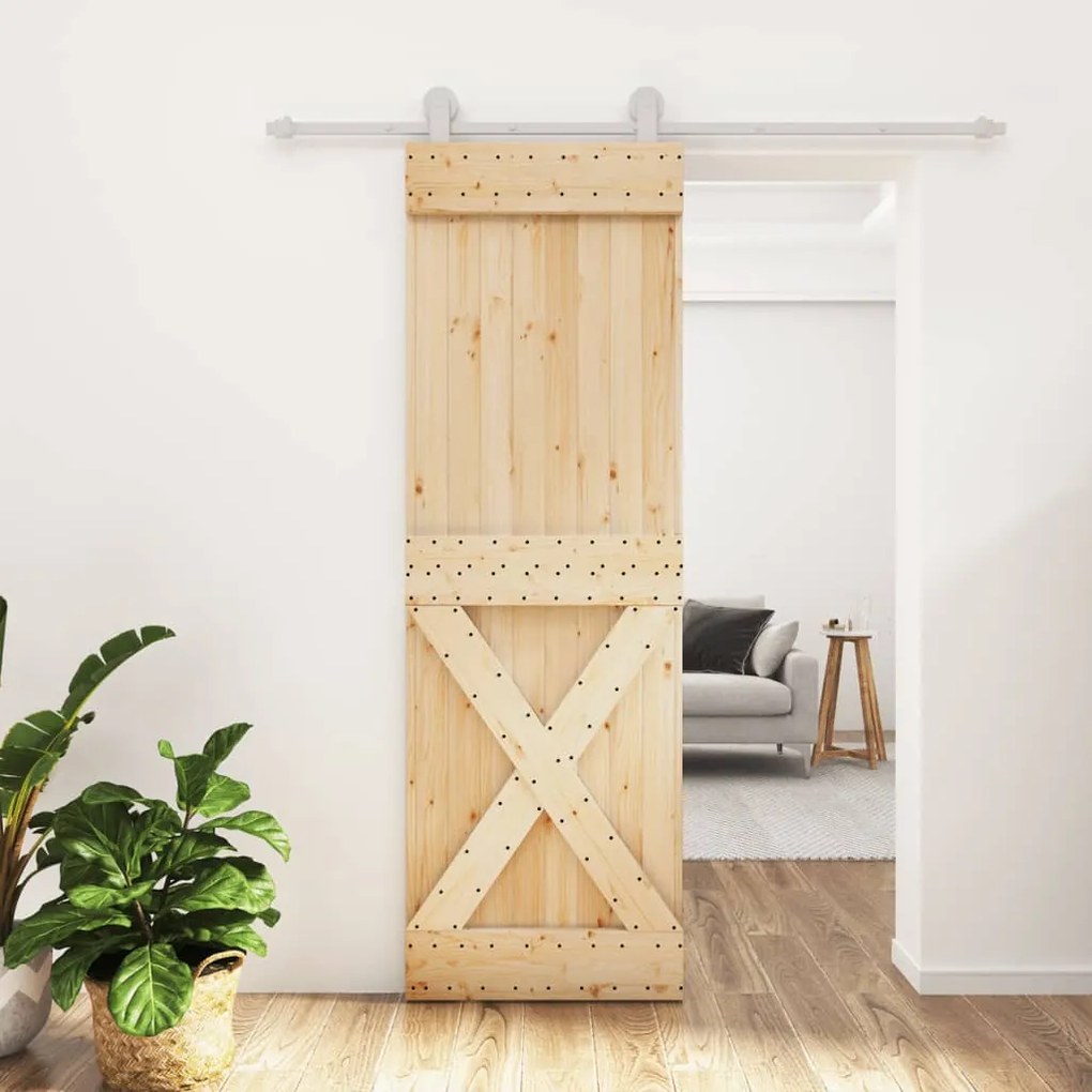 Porta Scorrevole Con Set Hardware 70x210 Cm Legno Massello Pino /