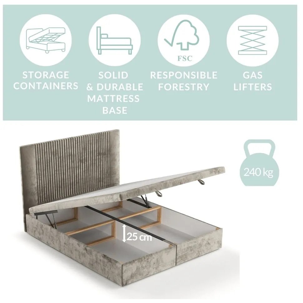 Letto matrimoniale imbottito grigio con spazio contenitivo 200x200 cm Mavel - Maison de Rêve