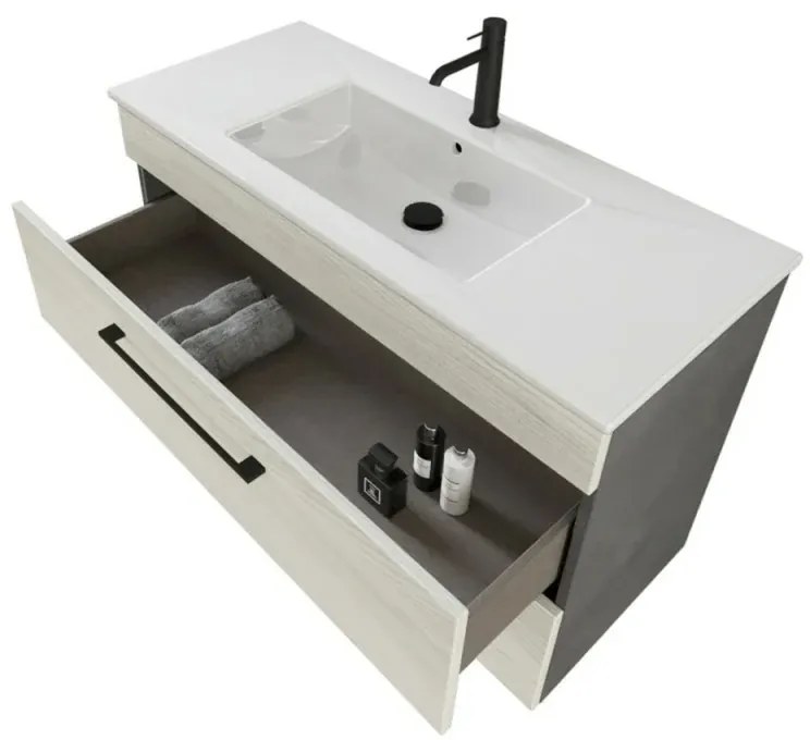 Mobile bagno sospeso 100 cm Smart bianco legno/lava con specchio