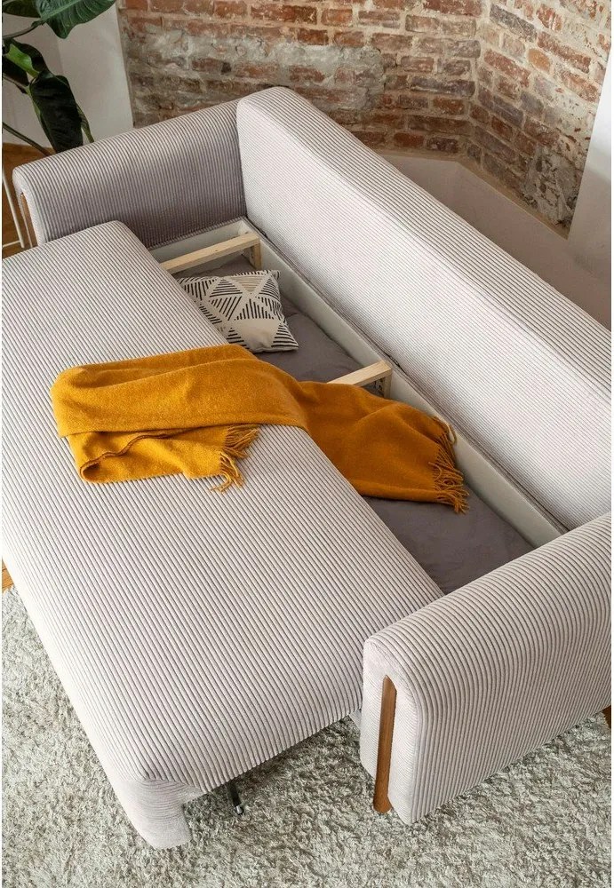 Divano beige allungabile/con contenitore e rivestimento in velluto a coste 244 cm Arcadova – ELTAP