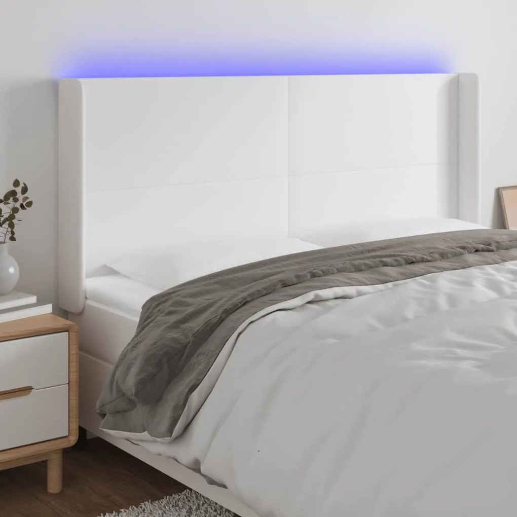 Testiera A Led Bianco 203x16x118/128 Cm İn Similpelle /