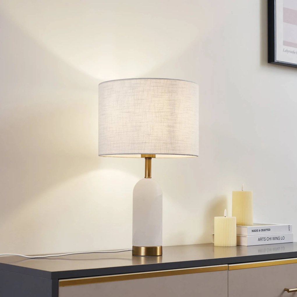 Lampada da tavolo Alabaster Lindby, Bianco / Opale, Soggiorno / Sala da pranzo, Tessuto / Stoffa / Seta, Scandinavo, Lampada da tavolo