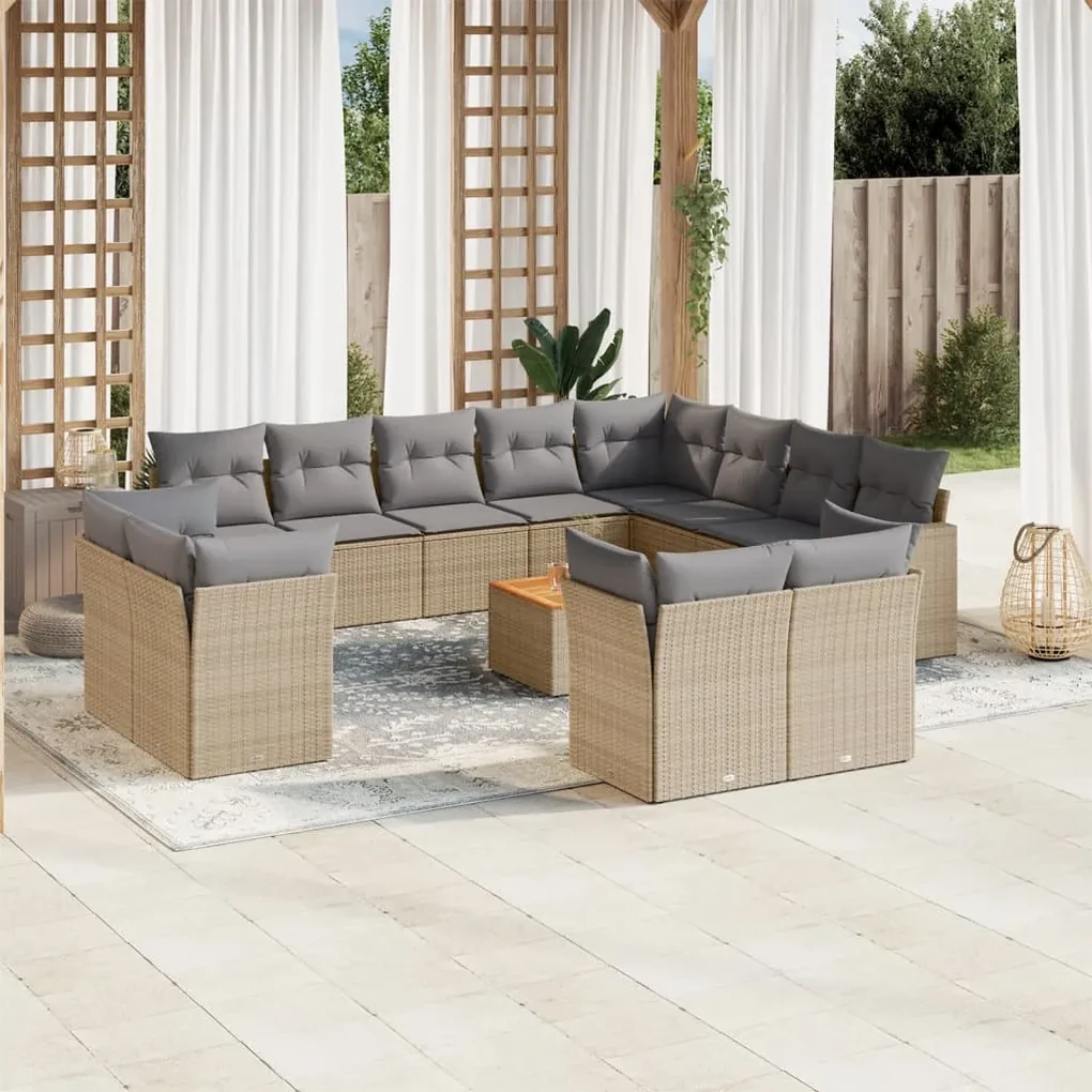 Set divano da giardino 13 pz con cuscini beige misto polyrattan