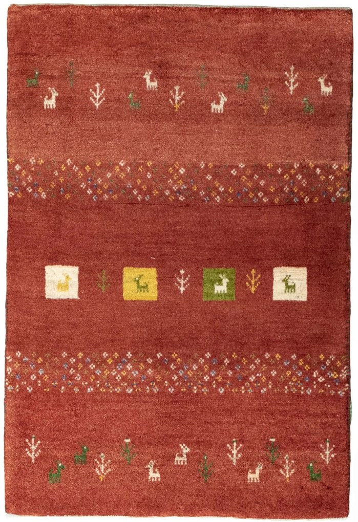 Gabbeh Tappeto 90x130 Rosso (Iran) Annodato A Mano